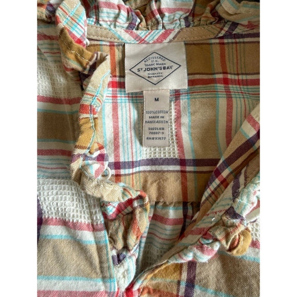 St. John’s Bay Plaid Ruffle-Neck Blouse – Size M – 100% Cotton - Picture 4 of 6